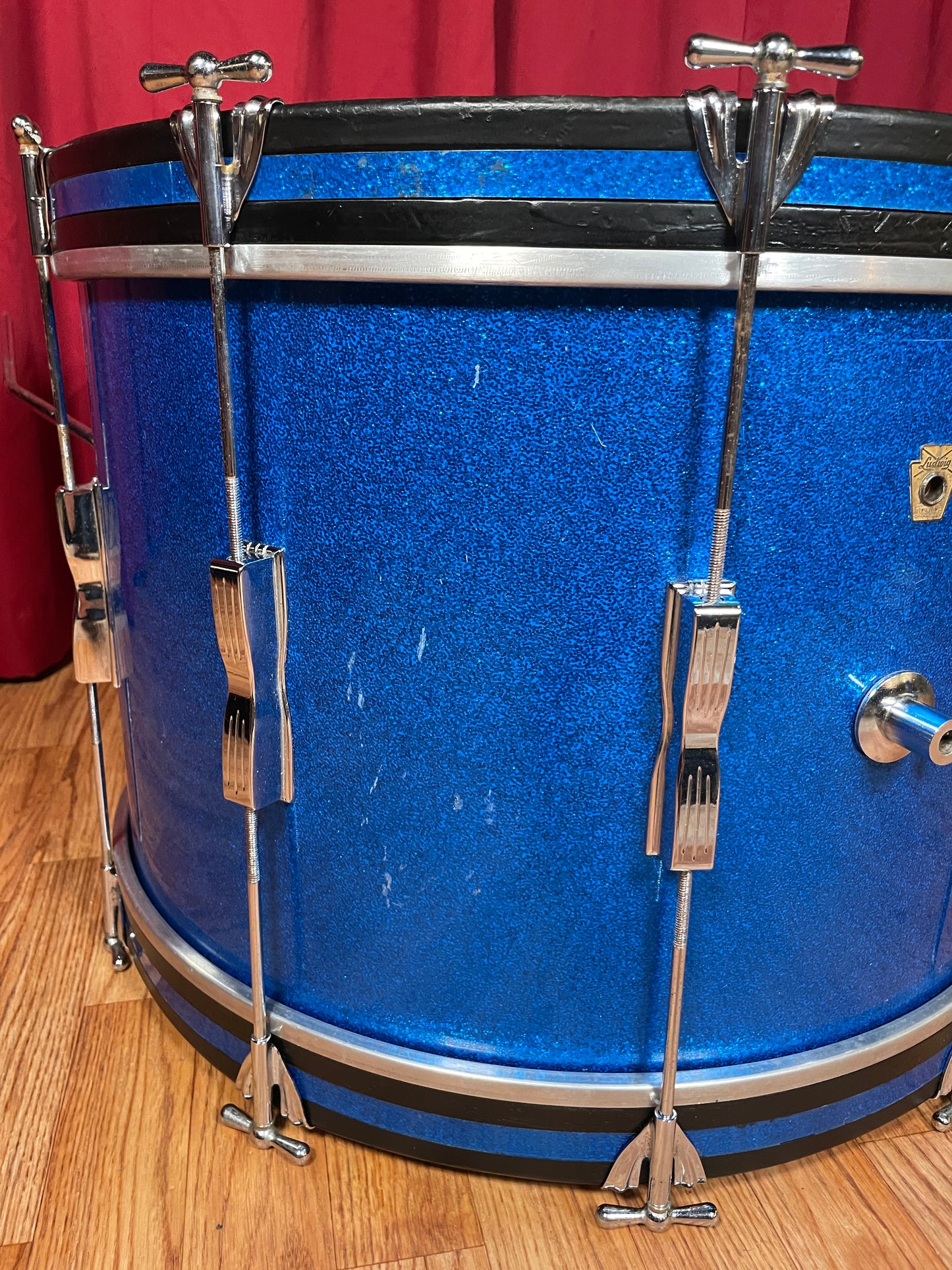 1960s Ludwig 14x22 Club Date Bass Drum Drum Blue Sparkle Pre-Serial