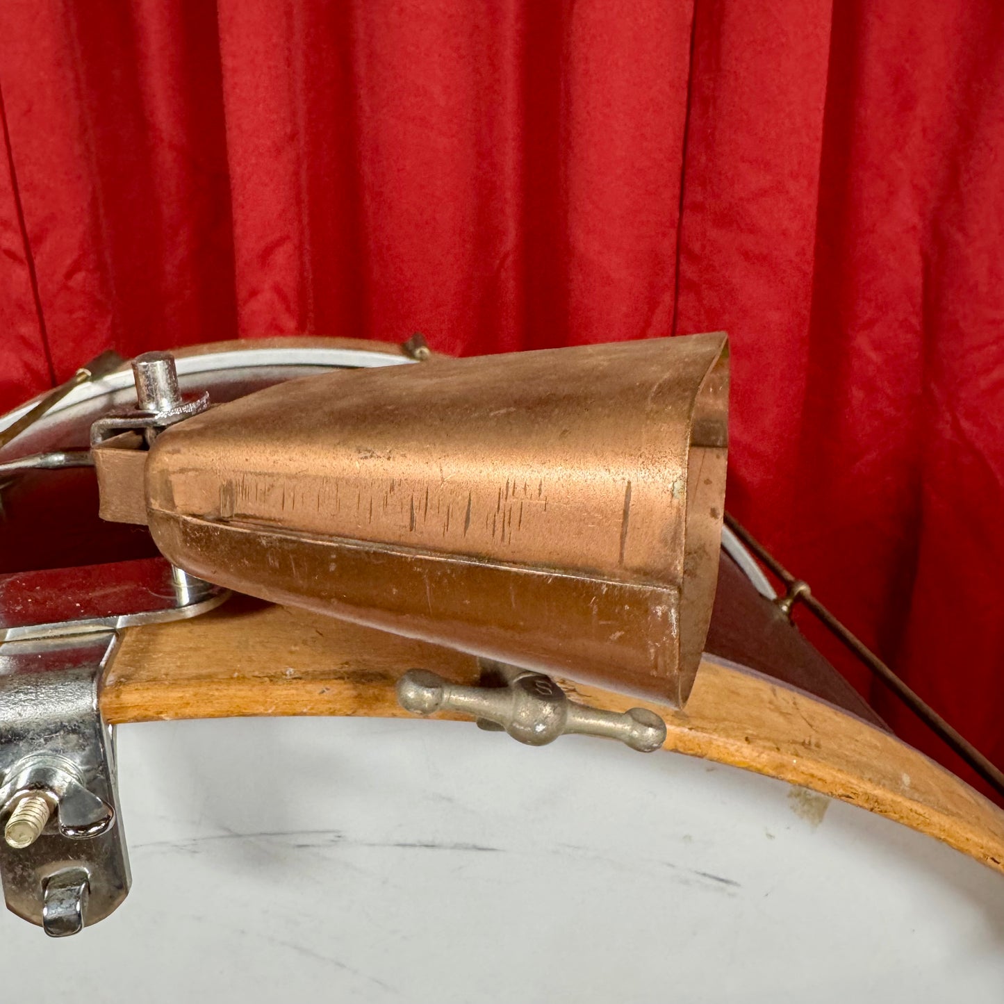 1960s 5" Cowbell and Wood Block w/ Mount Made In Japan