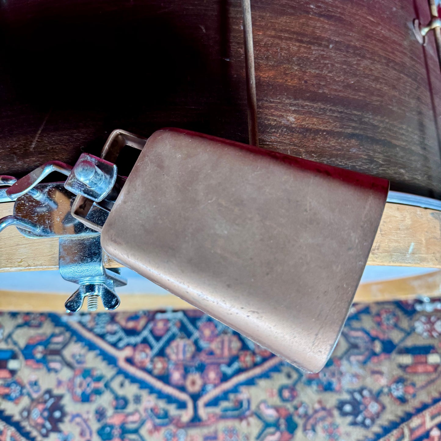 1960s 5" Cowbell and Wood Block w/ Mount Made In Japan