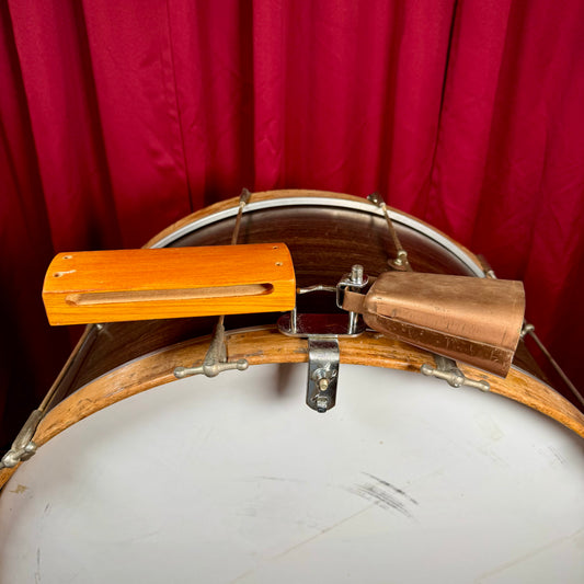 1960s 5" Cowbell and Wood Block w/ Mount Made In Japan