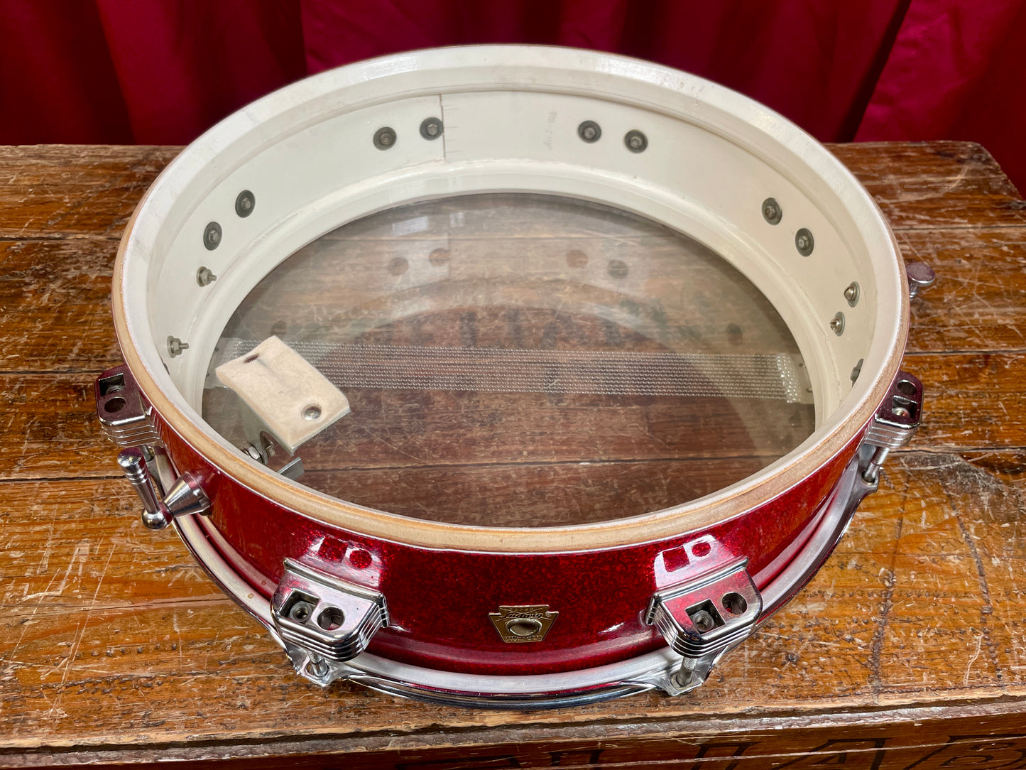 1965 Ludwig Downbeat 4x14 Snare Drum Red Sparkle