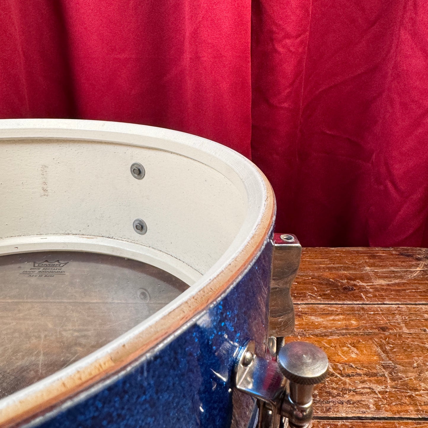 Early 1960s Ludwig Pre-Serial 5x14 No. 491 Pioneer Snare Drum Blue Sparkle Brass Hoops
