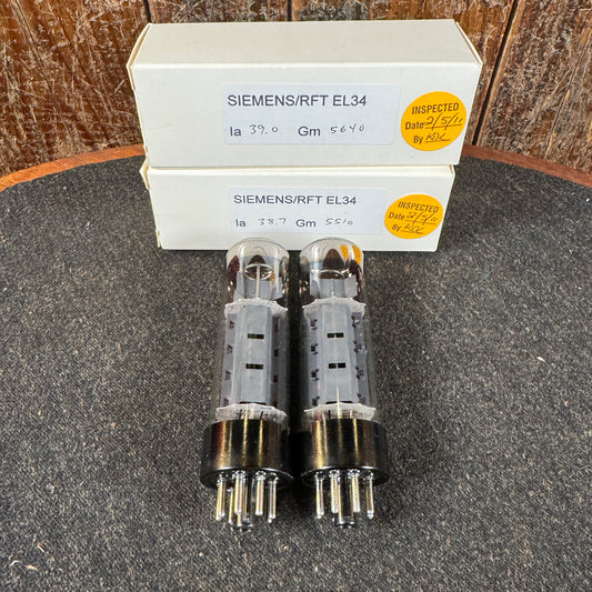 RFT / Siemens EL34 Dimple Top Amplifier Power Tubes Pair Duet #199