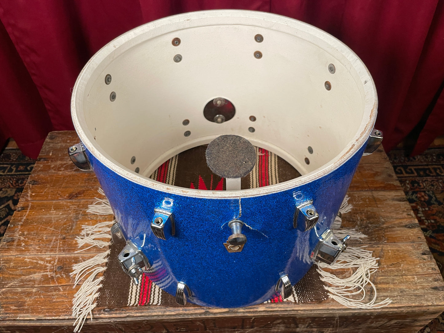 1960s Ludwig 12x15 Floor Tom Tenor Drum Conversion Blue Sparkle Pre-Serial