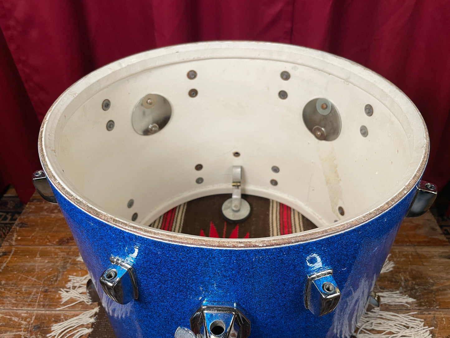 1960s Ludwig 12x15 Floor Tom Tenor Drum Conversion Blue Sparkle Pre-Serial