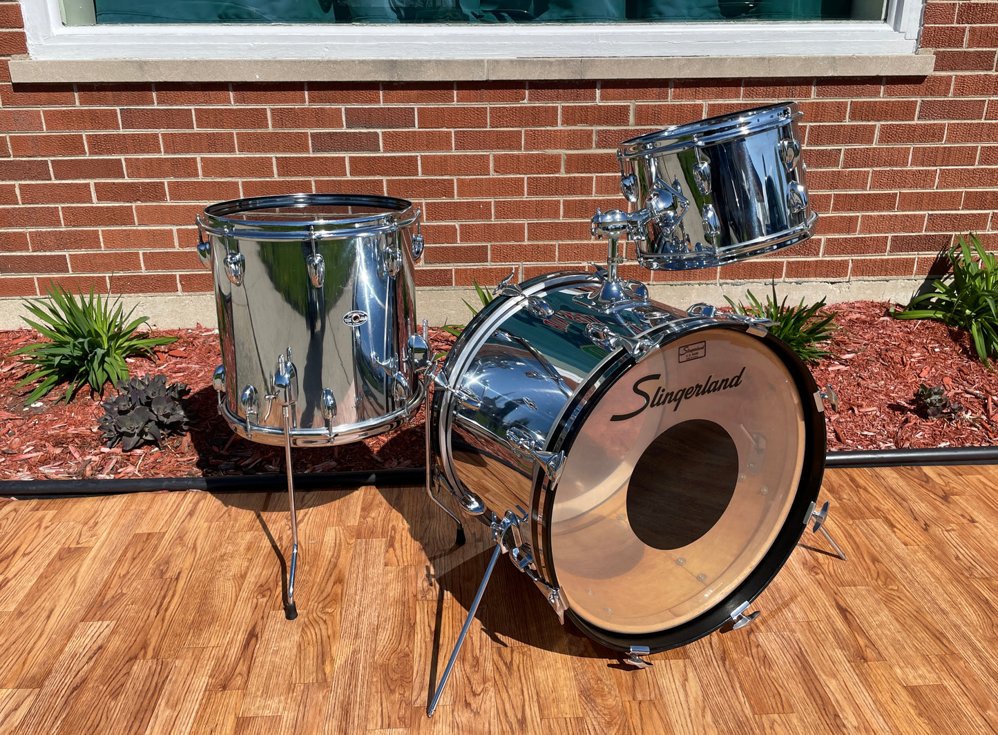 1970s Slingerland No. 9N Modern Jazz Outfit Drum Set Chrome Over Wood 20/12/14