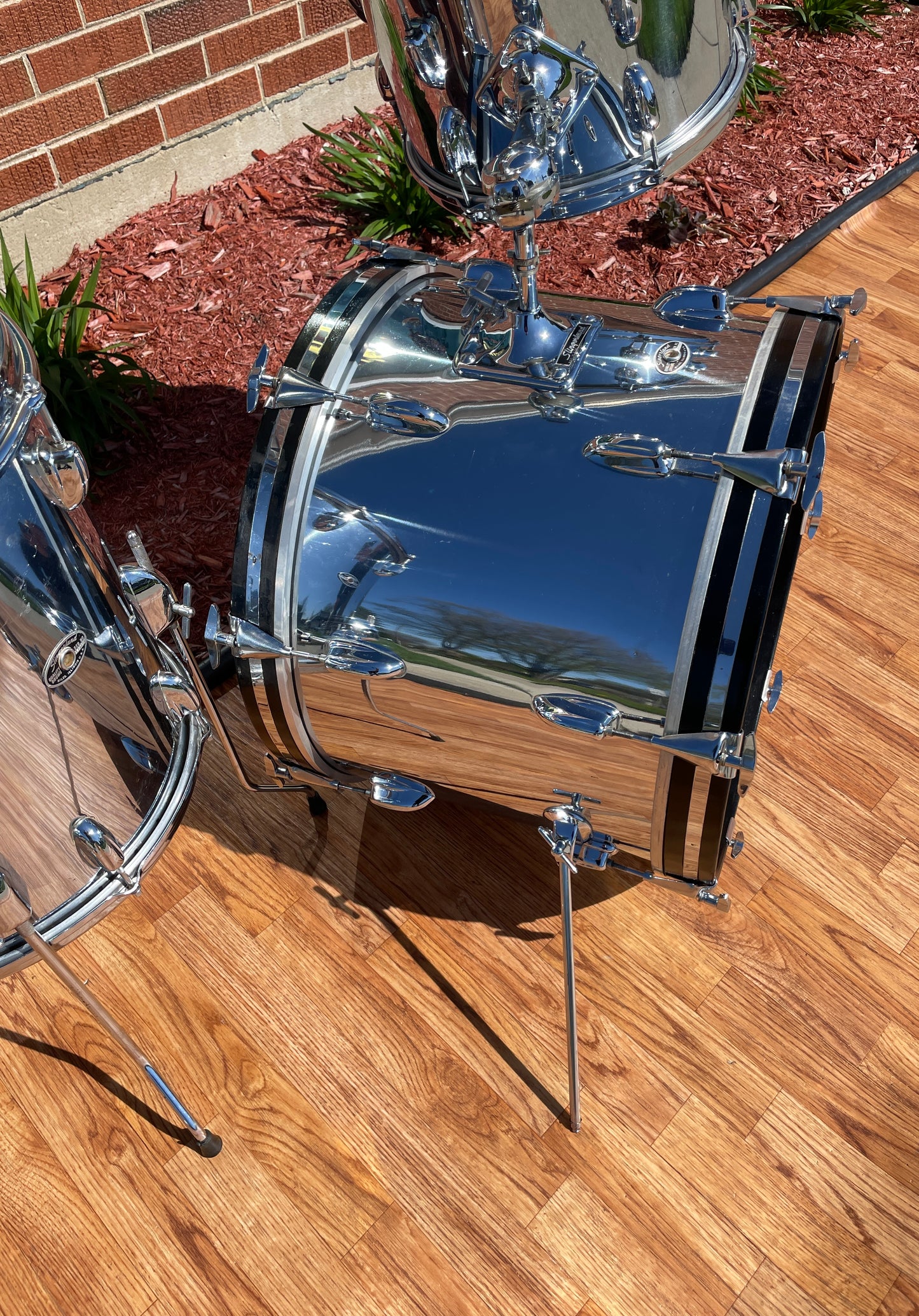 1970s Slingerland No. 9N Modern Jazz Outfit Drum Set Chrome Over Wood 20/12/14