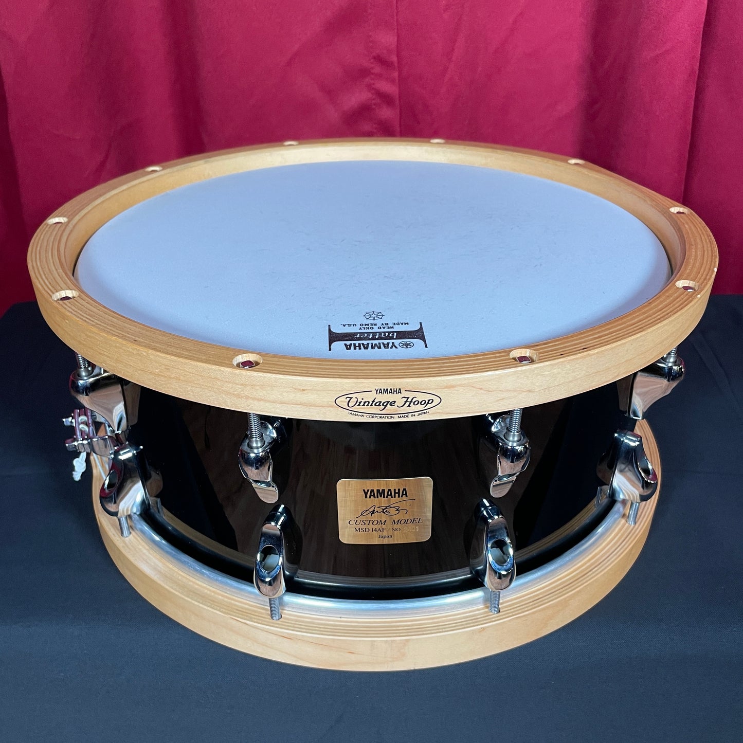 Yamaha Anton Fig 6x14 Snare Drum Black w/ Maple Wood Hoops MIJ