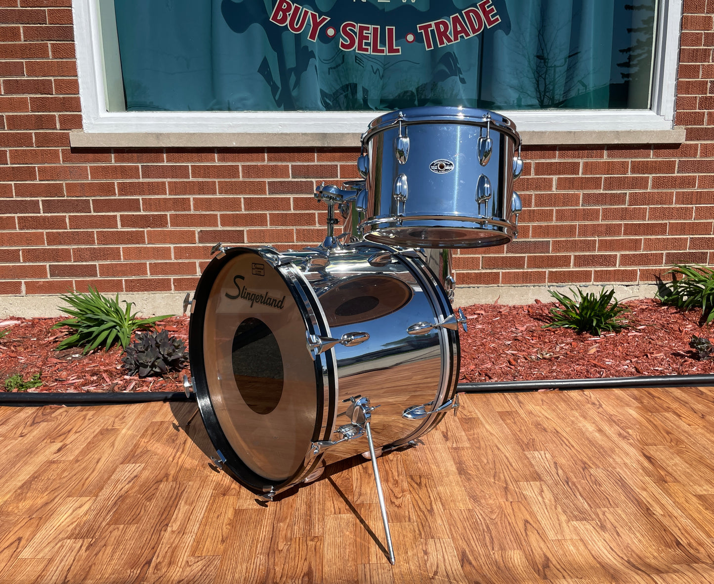 1970s Slingerland No. 9N Modern Jazz Outfit Drum Set Chrome Over Wood 20/12/14