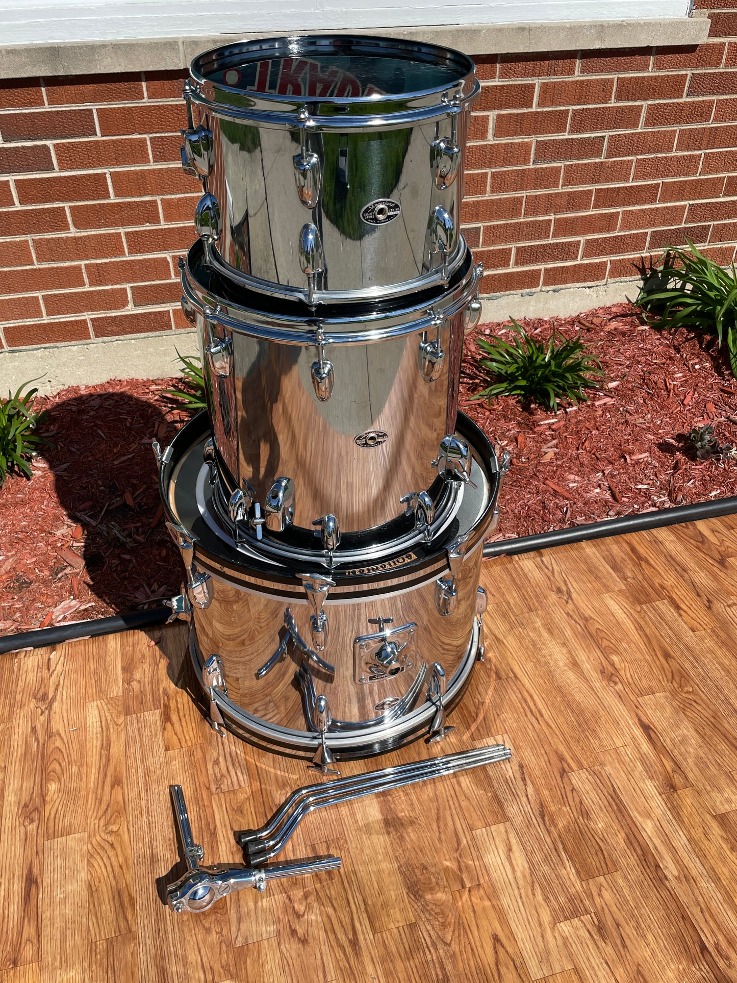 1970s Slingerland No. 9N Modern Jazz Outfit Drum Set Chrome Over Wood 20/12/14