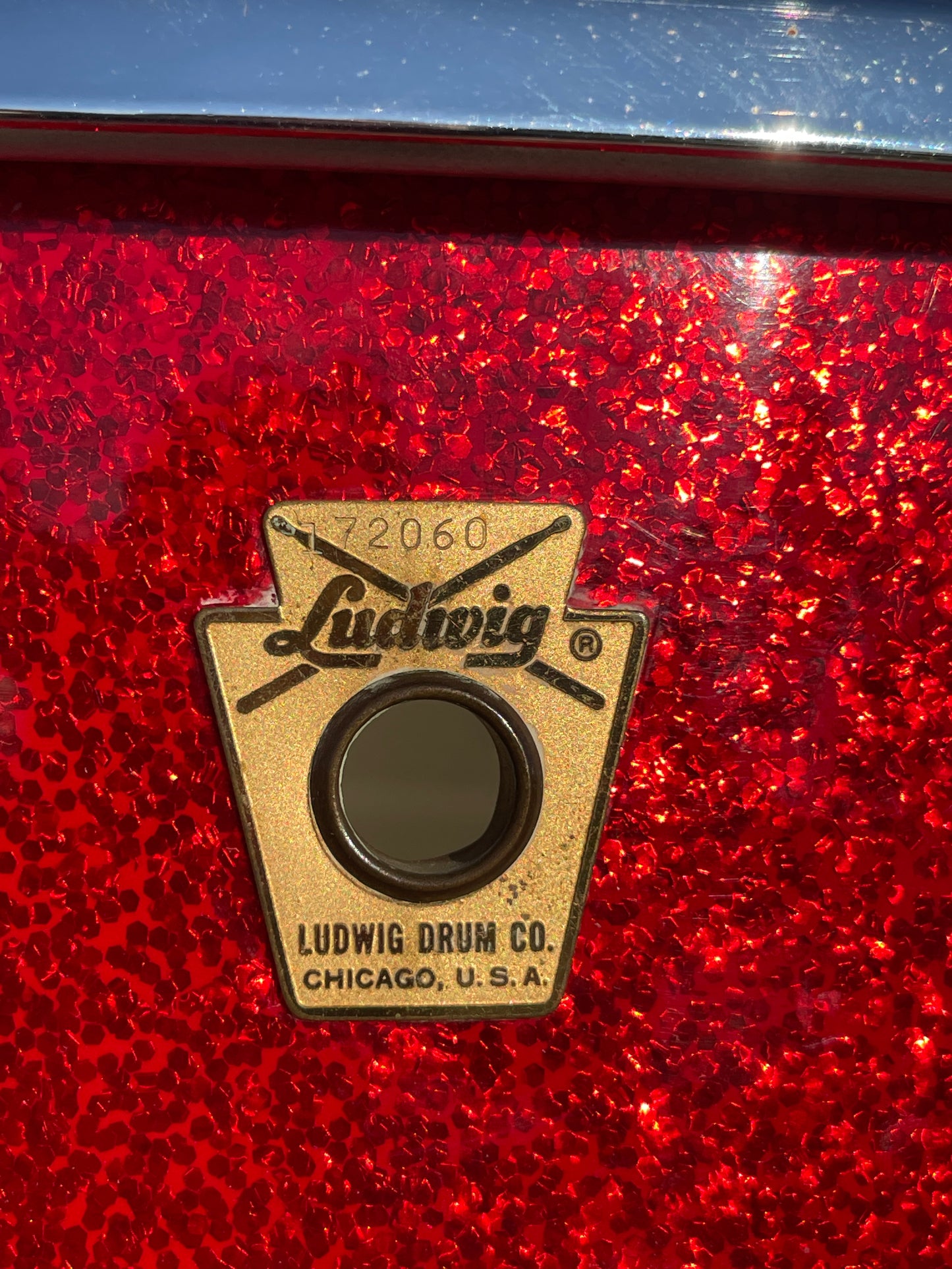 1965 Ludwig Downbeat 4x14 Snare Drum Red Sparkle