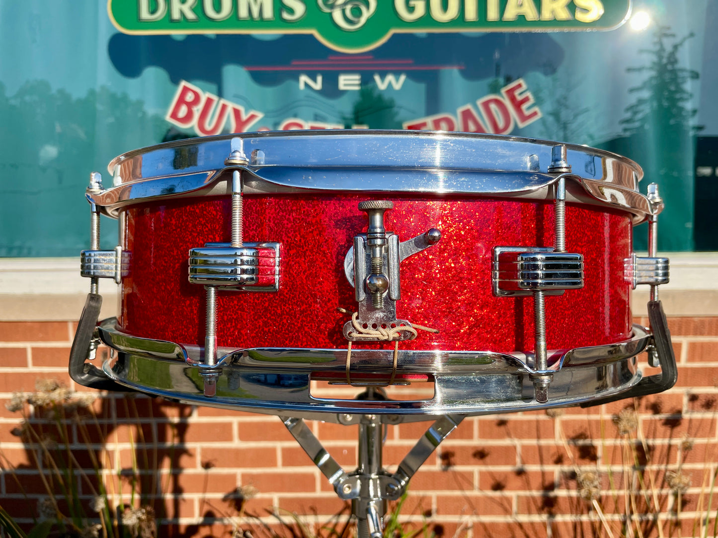 1965 Ludwig Downbeat 4x14 Snare Drum Red Sparkle