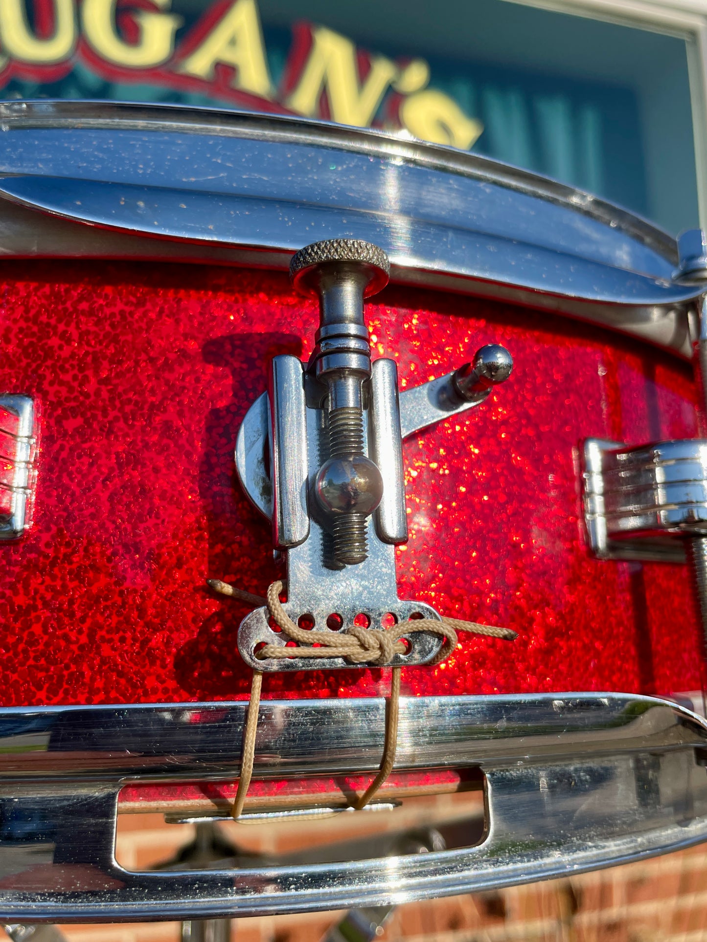 1965 Ludwig Downbeat 4x14 Snare Drum Red Sparkle
