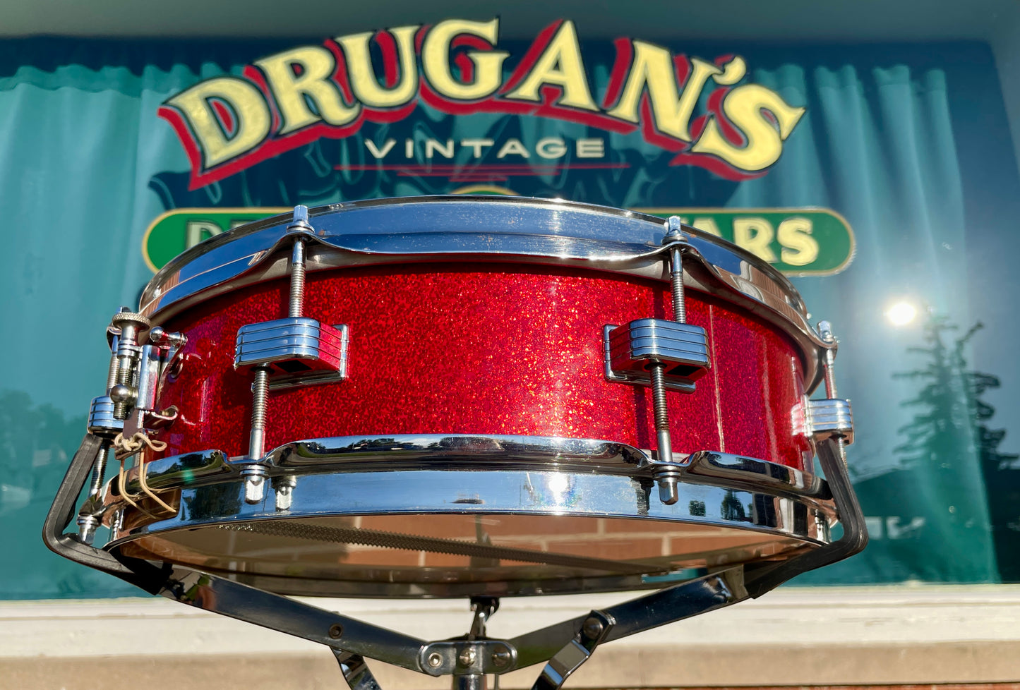 1965 Ludwig Downbeat 4x14 Snare Drum Red Sparkle