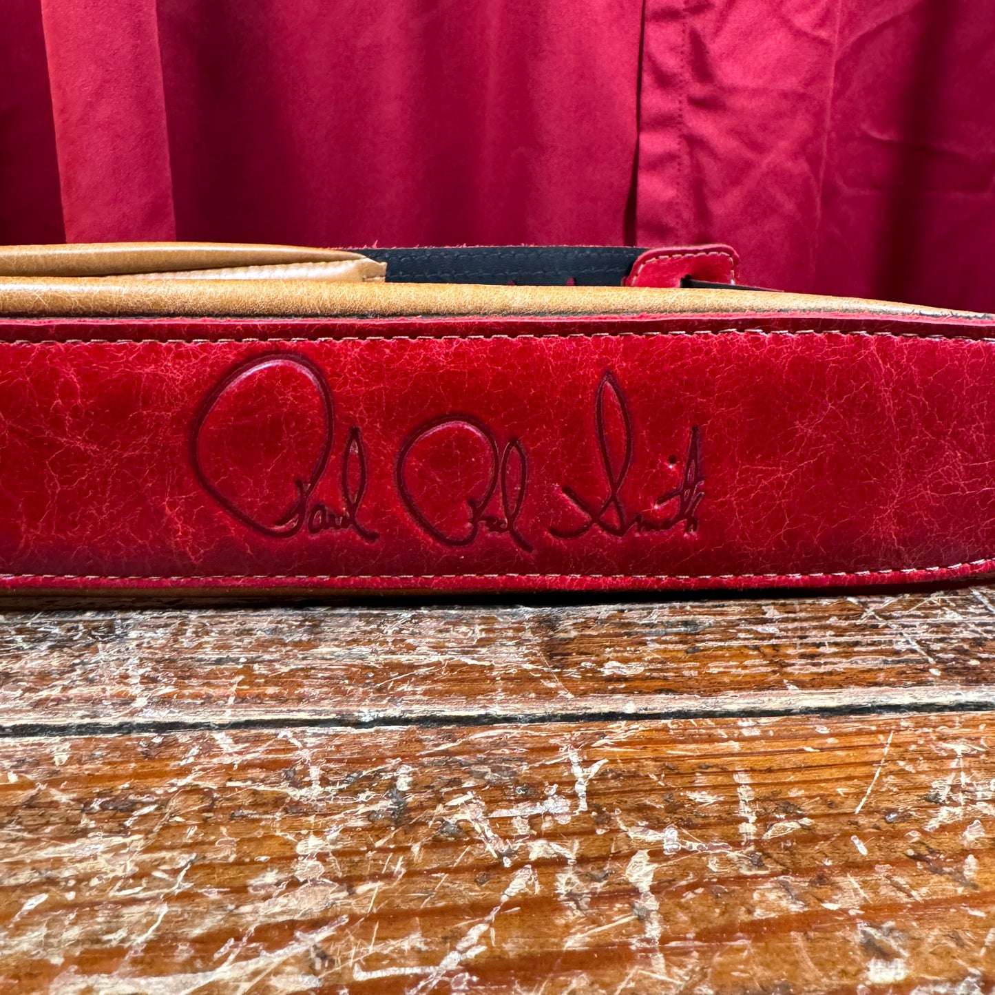 PRS Burgundy/Tan Wide Padded Leather Guitar Strap Paul Reed Smith