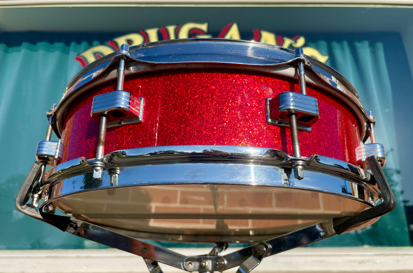 1965 Ludwig Downbeat 4x14 Snare Drum Red Sparkle