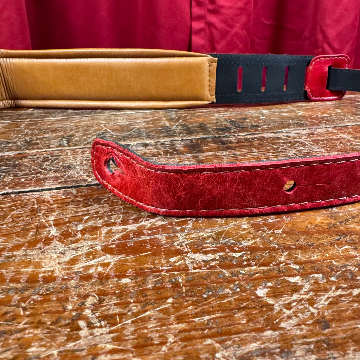 PRS Burgundy/Tan Wide Padded Leather Guitar Strap Paul Reed Smith