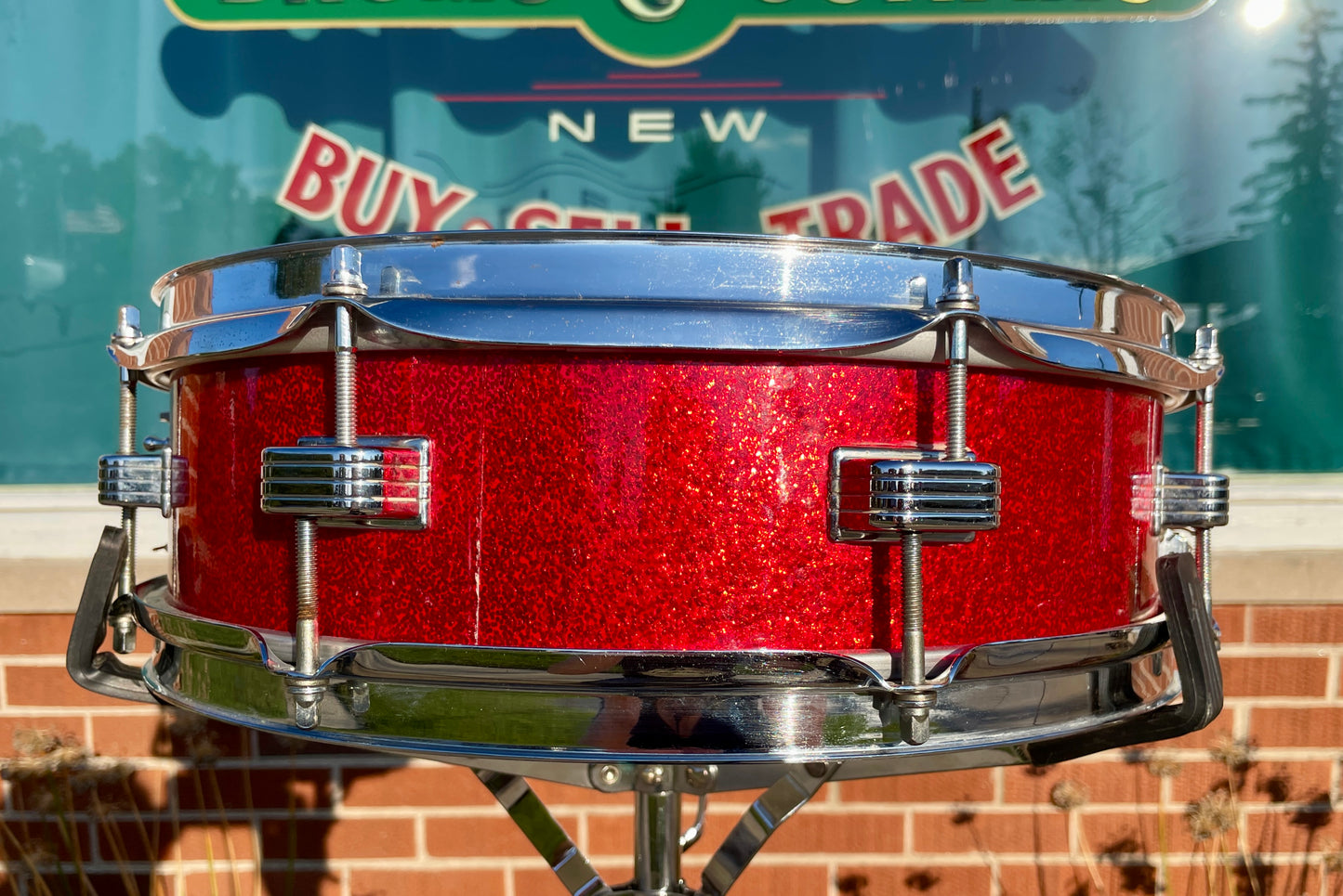 1965 Ludwig Downbeat 4x14 Snare Drum Red Sparkle