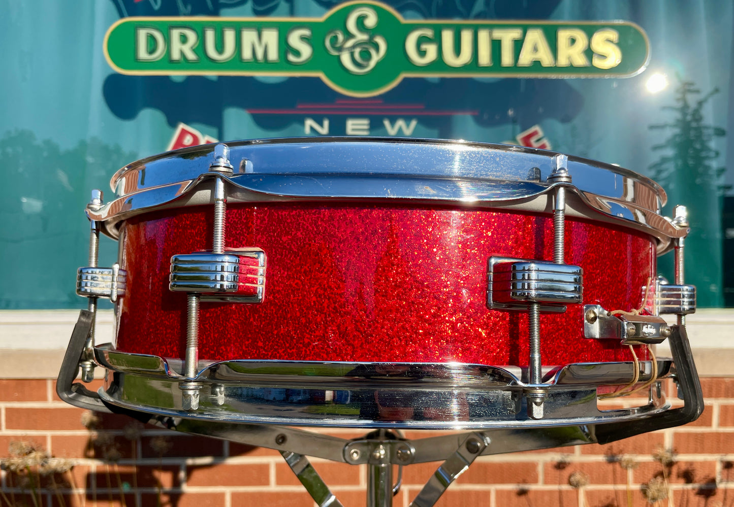 1965 Ludwig Downbeat 4x14 Snare Drum Red Sparkle