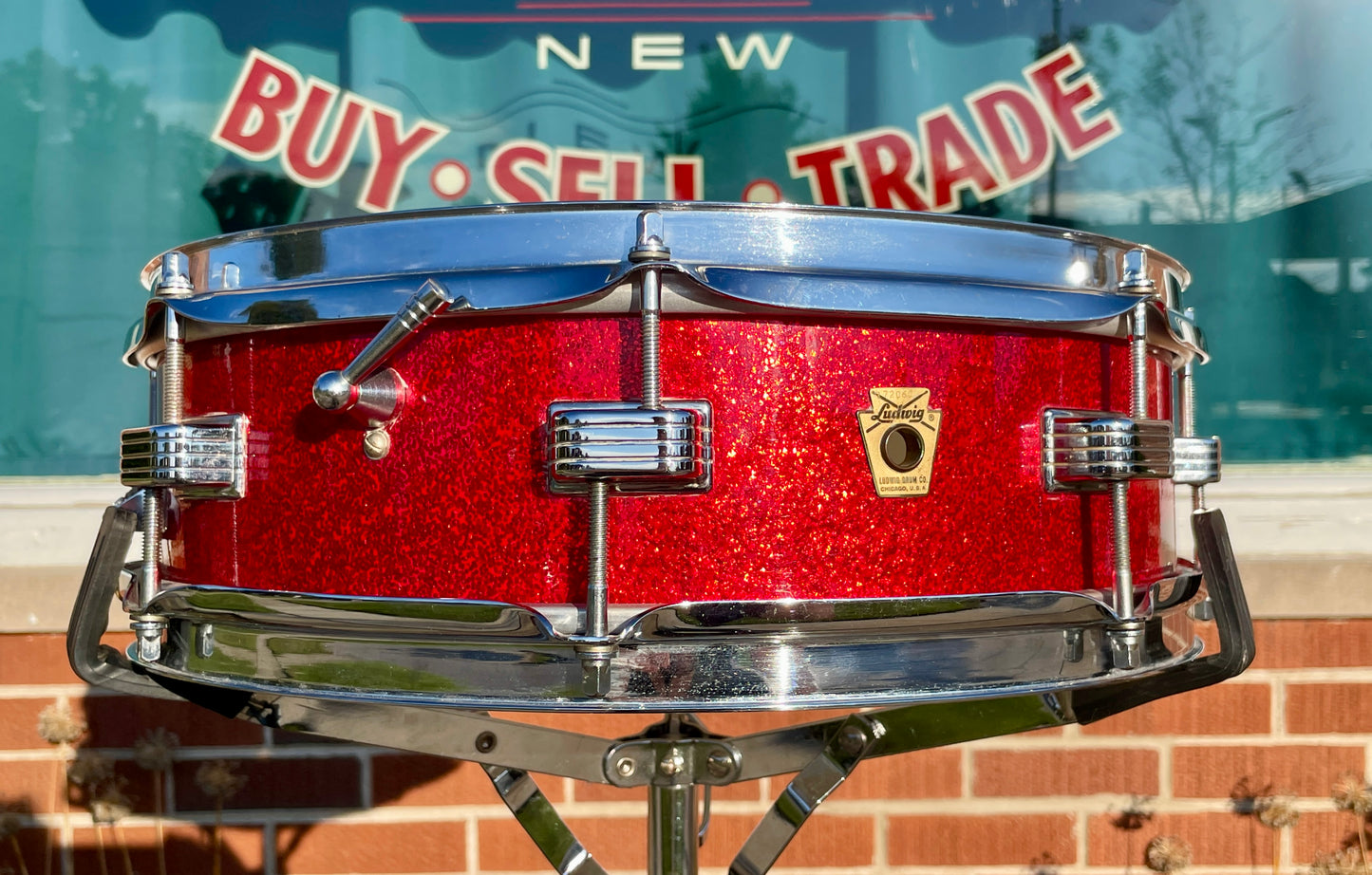 1965 Ludwig Downbeat 4x14 Snare Drum Red Sparkle