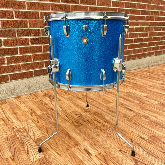 1960s Ludwig 12x15 Floor Tom Tenor Drum Conversion Blue Sparkle Pre-Serial