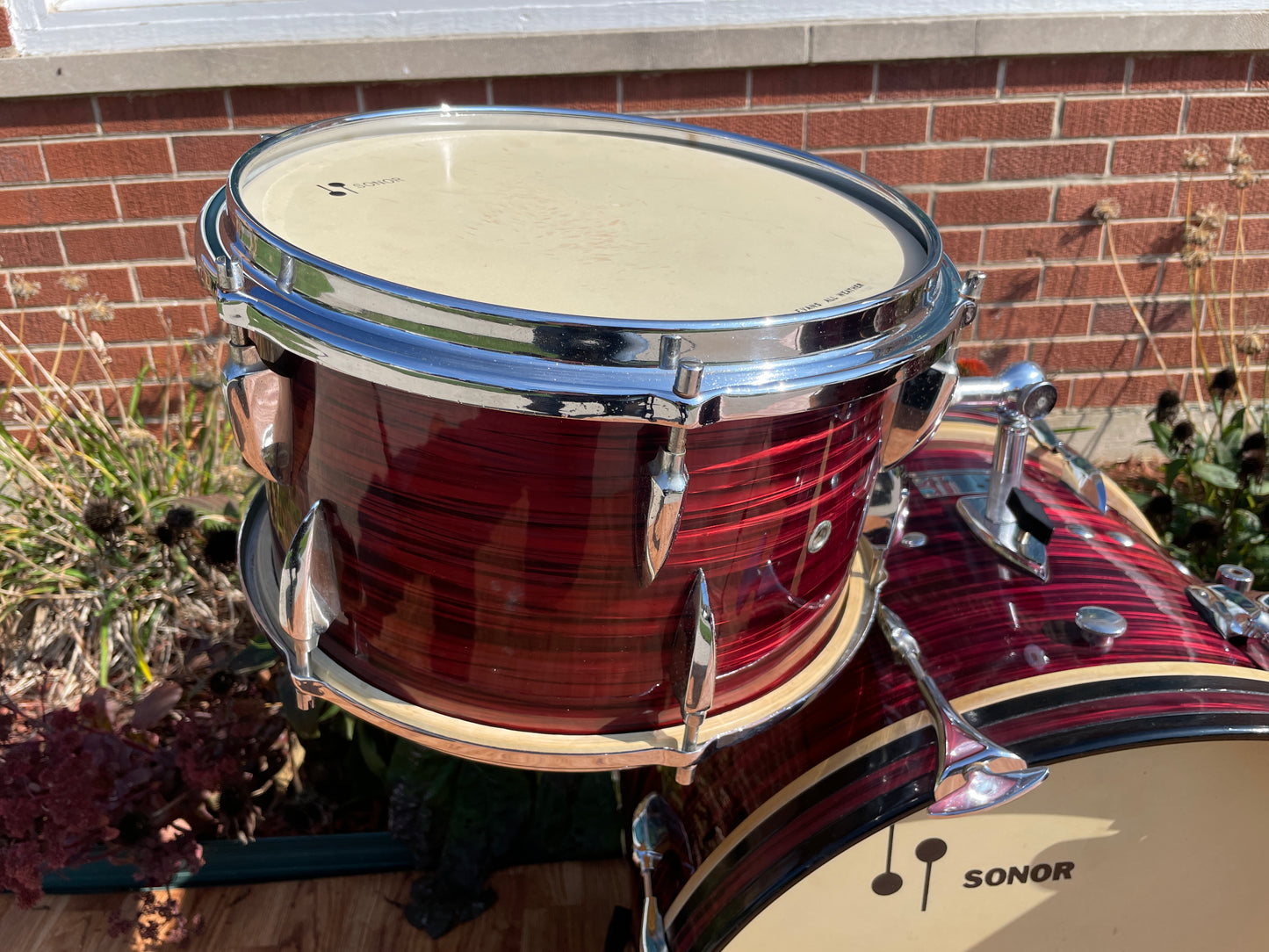 1960s Sonor Teardrop Chicago Star Drum Set Red Marble 20/13/16