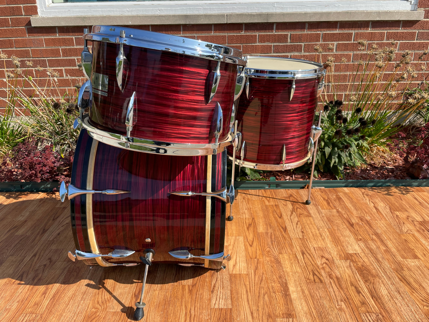 1960s Sonor Teardrop Chicago Star Drum Set Red Marble 20/13/16