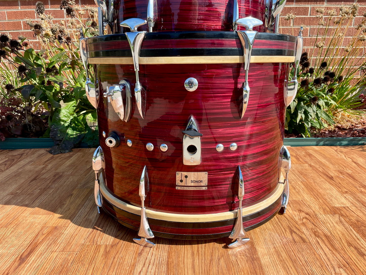 1960s Sonor Teardrop Chicago Star Drum Set Red Marble 20/13/16