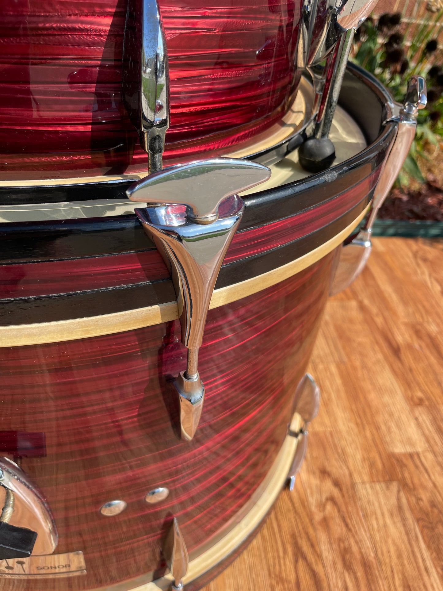 1960s Sonor Teardrop Chicago Star Drum Set Red Marble 20/13/16