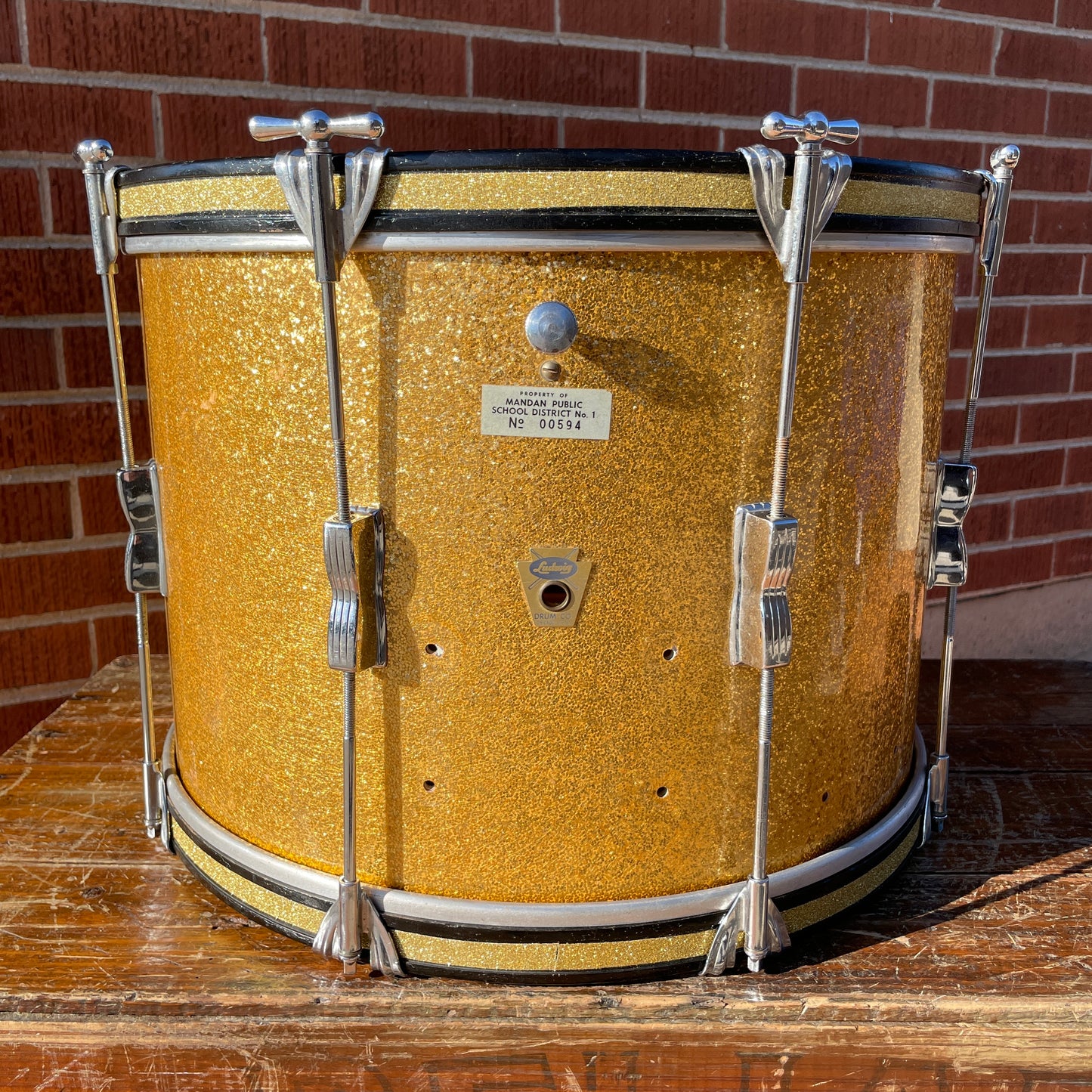 1950s Ludwig Trans Badge 12x17 Tenor Converted Bass Drum Gold Sparkle