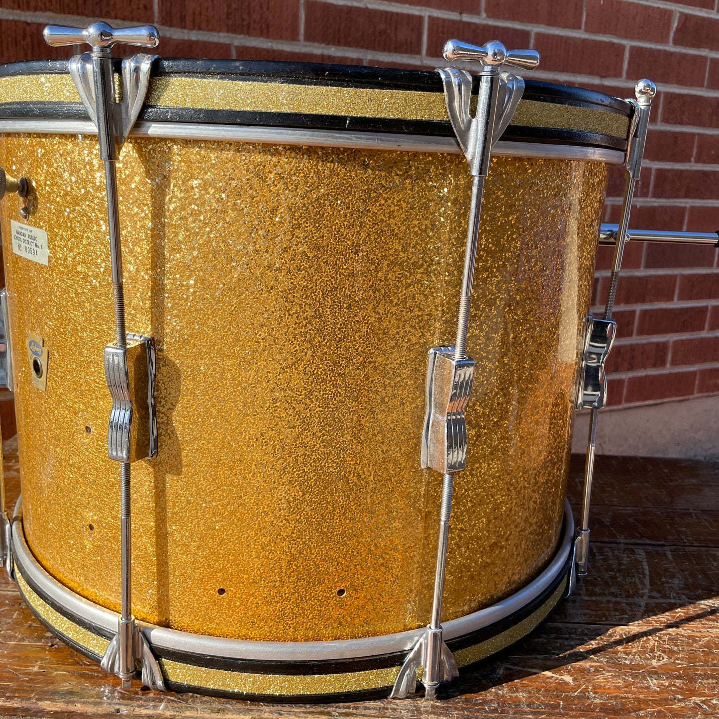 1950s Ludwig Trans Badge 12x17 Tenor Converted Bass Drum Gold Sparkle