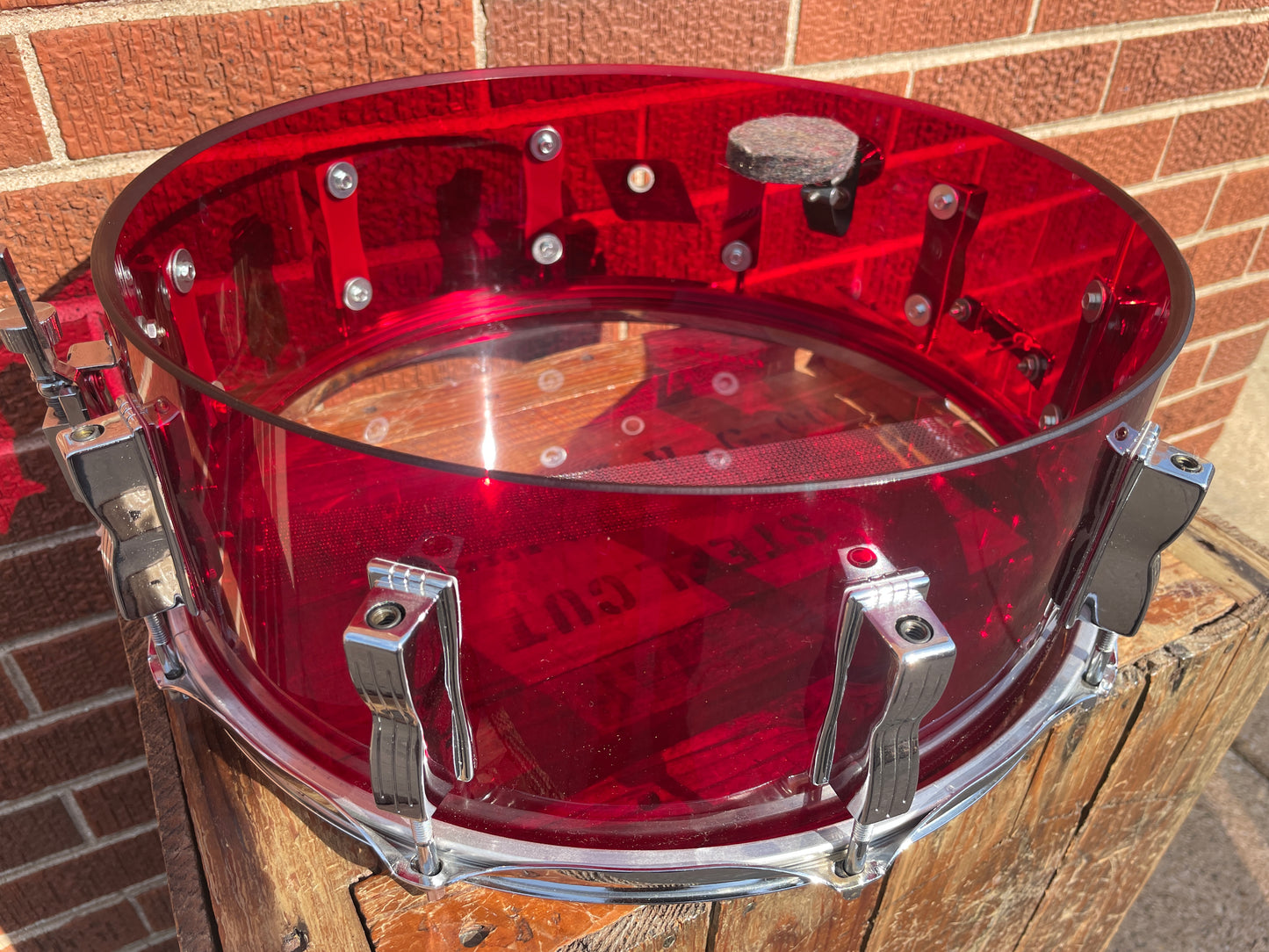 1970s Ludwig Red Vistalite 5x14 Snare Drum 10-Lug