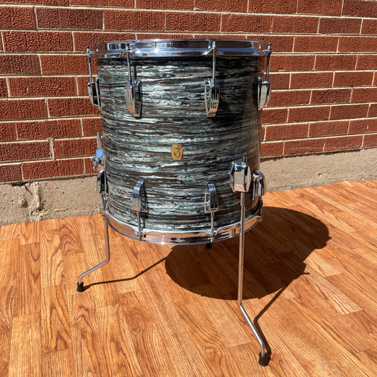 Early 1960s Ludwig 14x14 Floor Tom Drum Oyster Blue Pearl Pre-Serial