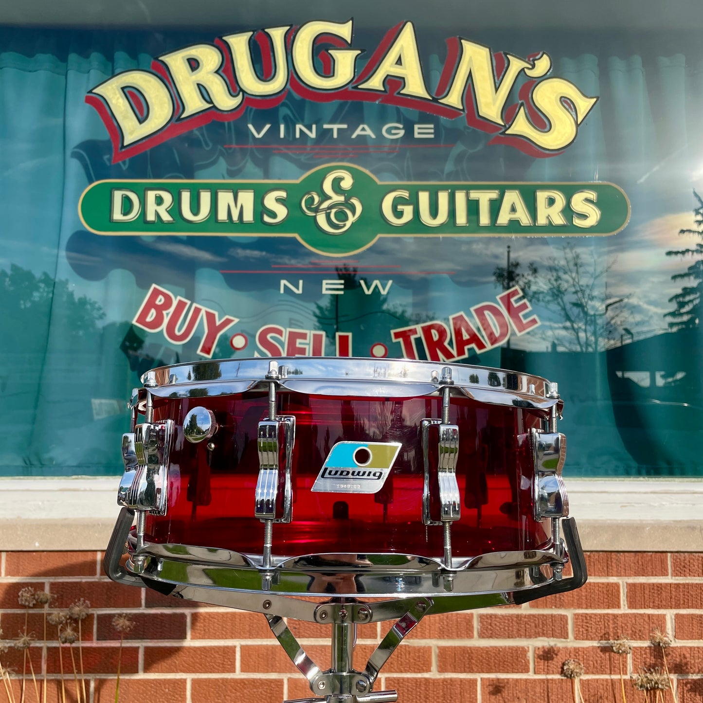 1970s Ludwig Red Vistalite 5x14 Snare Drum 10-Lug