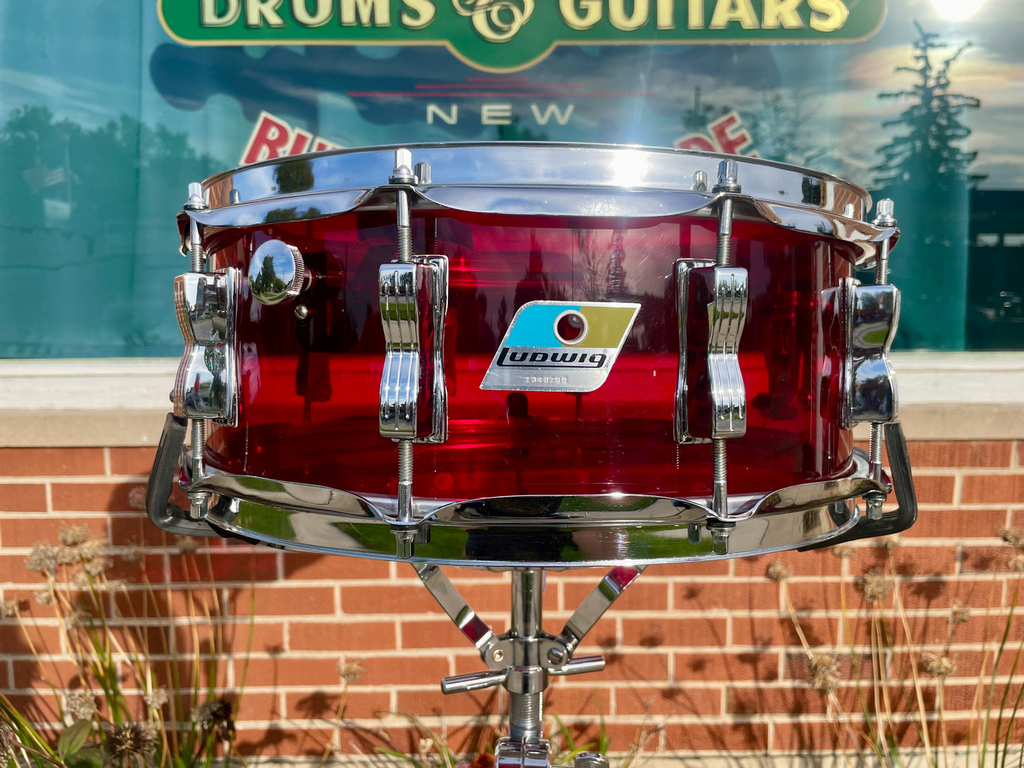 1970s Ludwig Red Vistalite 5x14 Snare Drum 10-Lug
