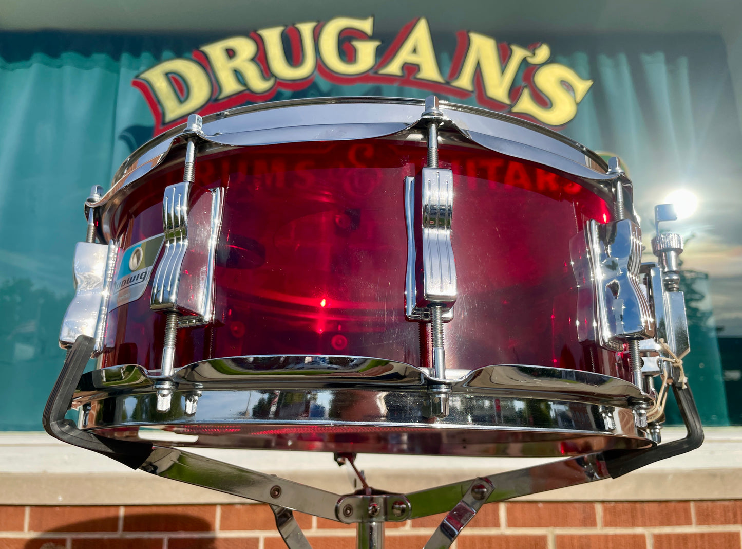 1970s Ludwig Red Vistalite 5x14 Snare Drum 10-Lug