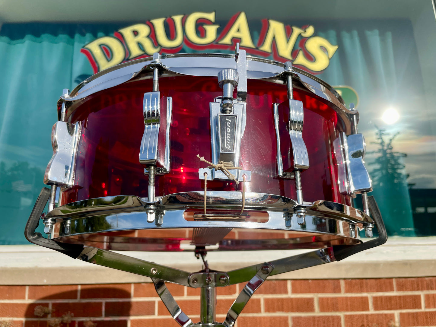 1970s Ludwig Red Vistalite 5x14 Snare Drum 10-Lug