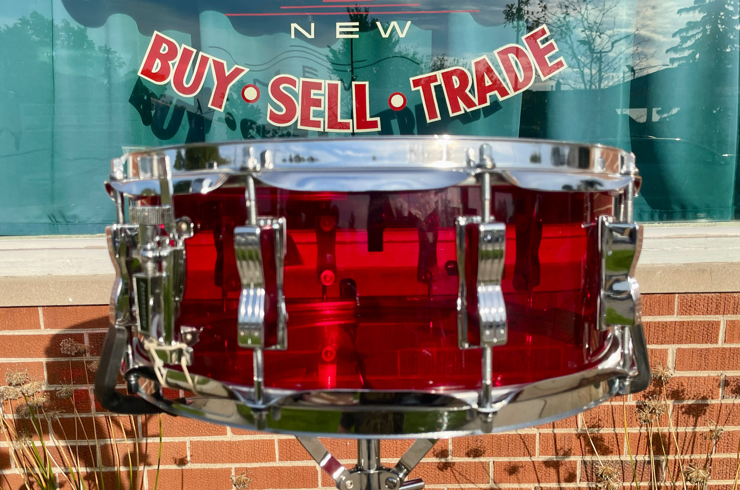 1970s Ludwig Red Vistalite 5x14 Snare Drum 10-Lug