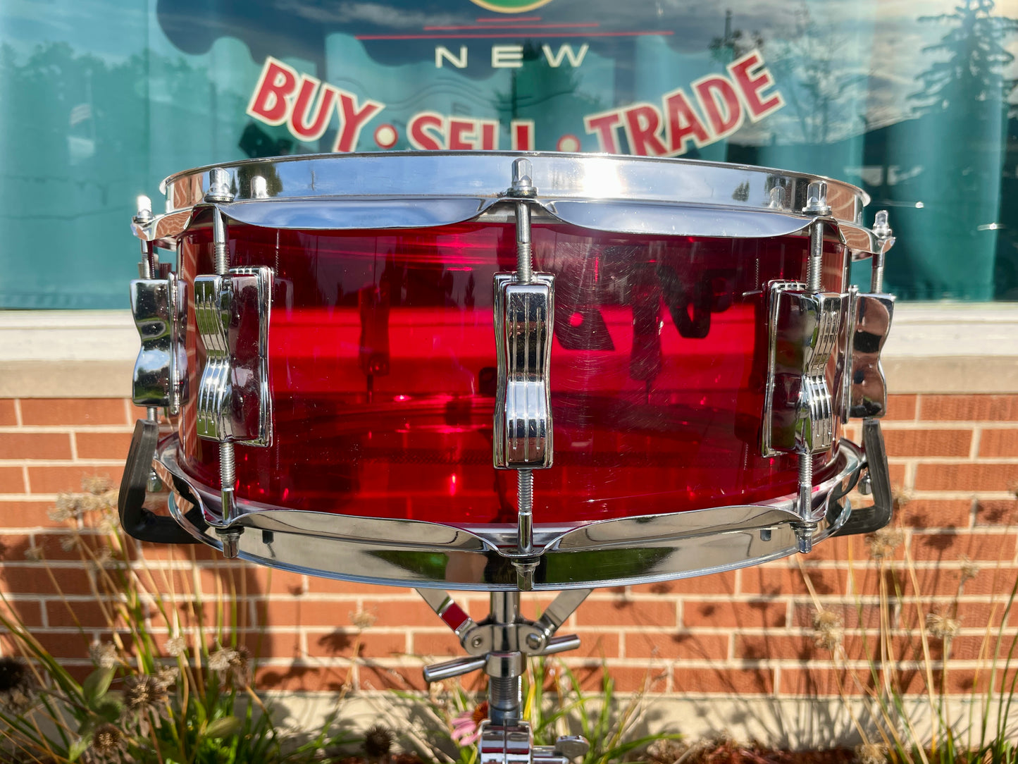 1970s Ludwig Red Vistalite 5x14 Snare Drum 10-Lug