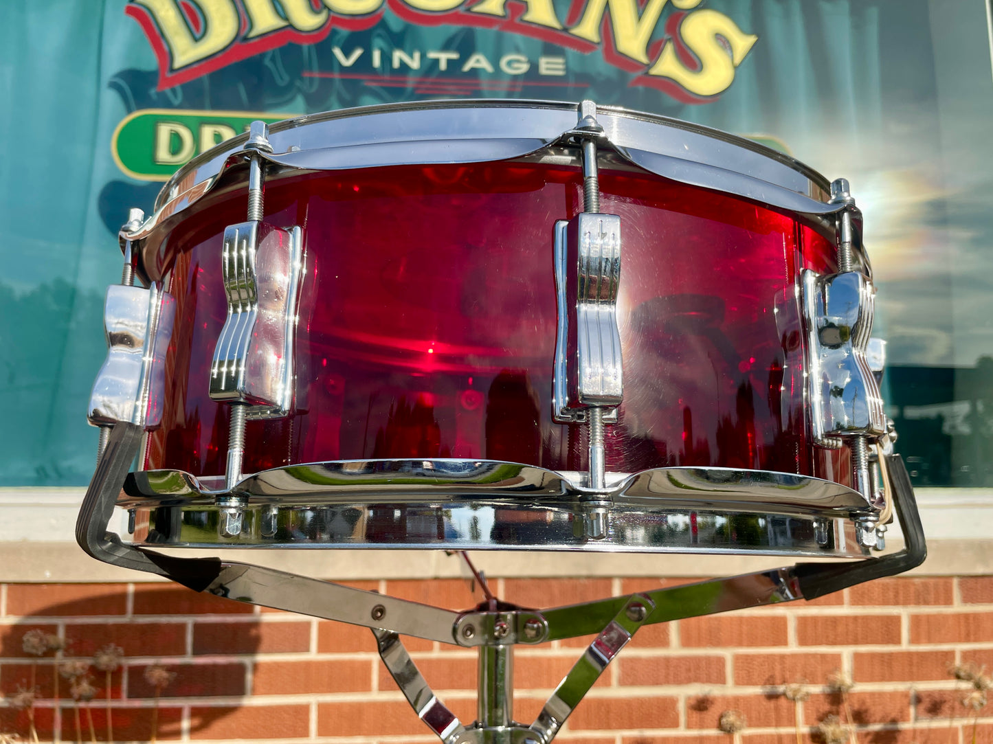 1970s Ludwig Red Vistalite 5x14 Snare Drum 10-Lug