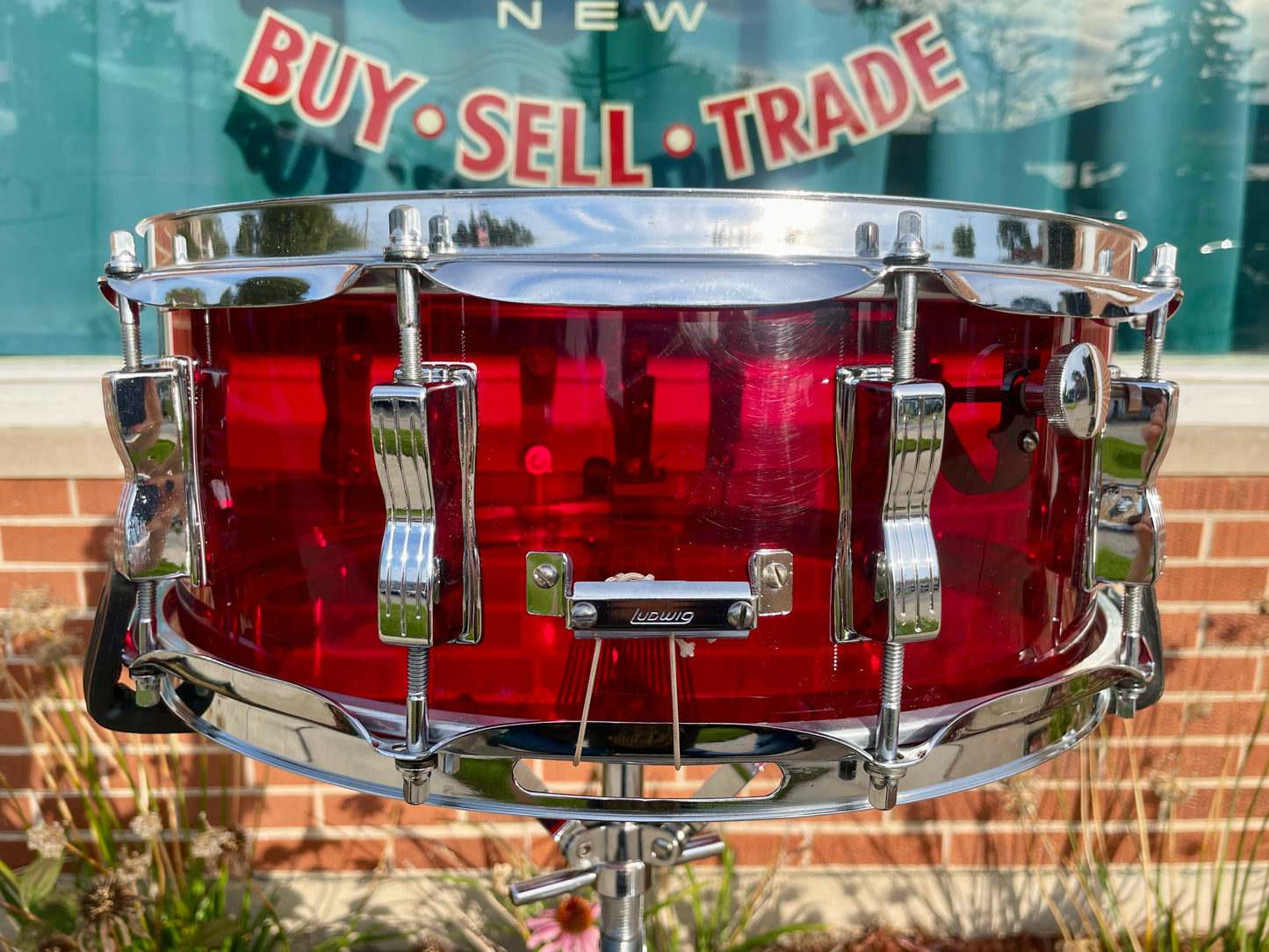 1970s Ludwig Red Vistalite 5x14 Snare Drum 10-Lug