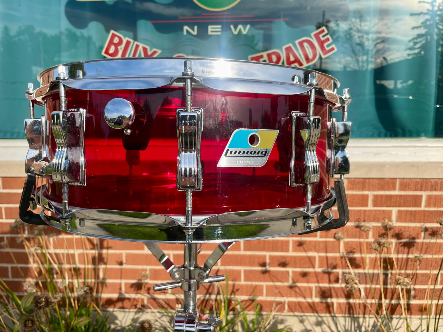 1970s Ludwig Red Vistalite 5x14 Snare Drum 10-Lug