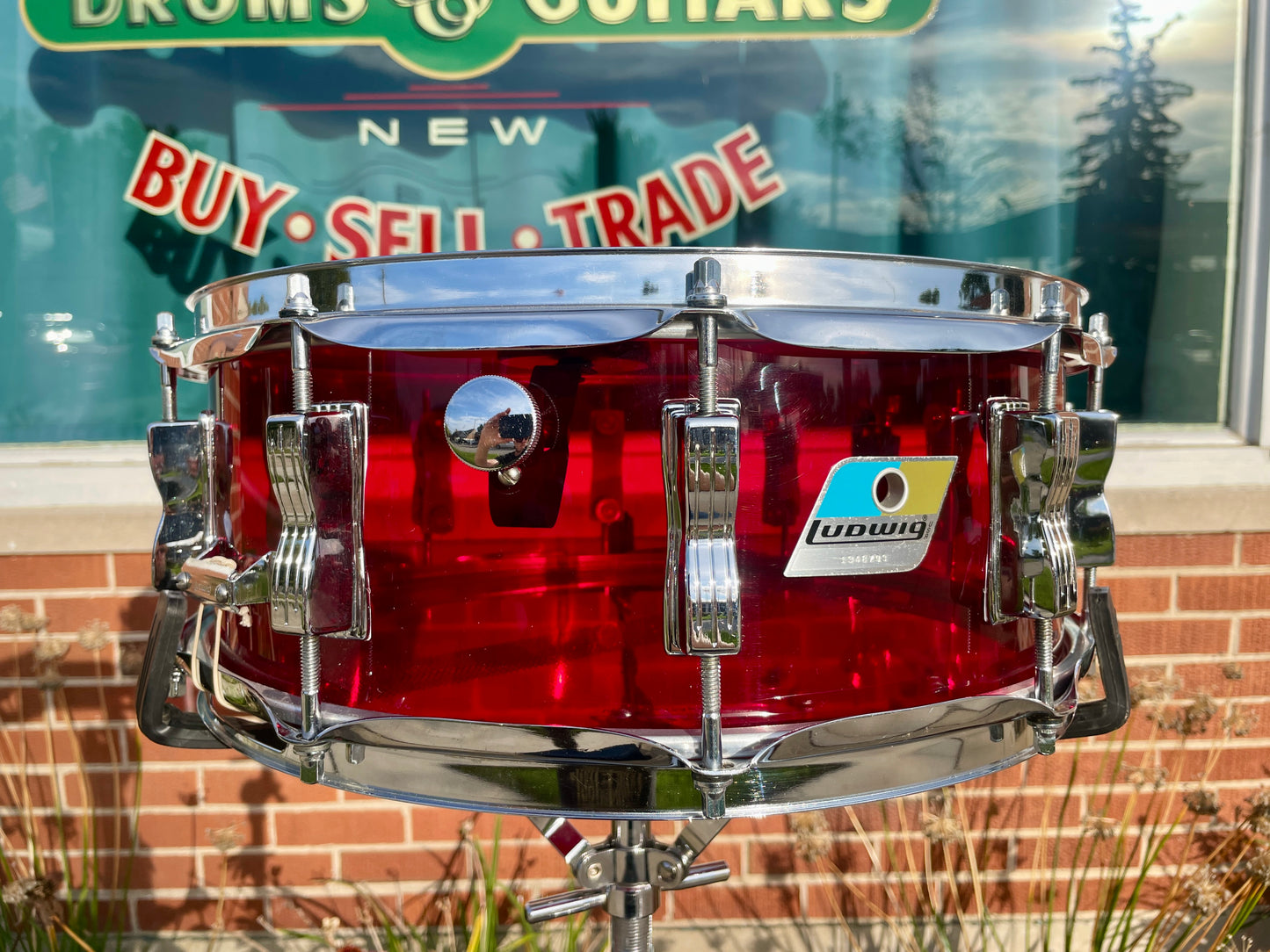 1970s Ludwig Red Vistalite 5x14 Snare Drum 10-Lug