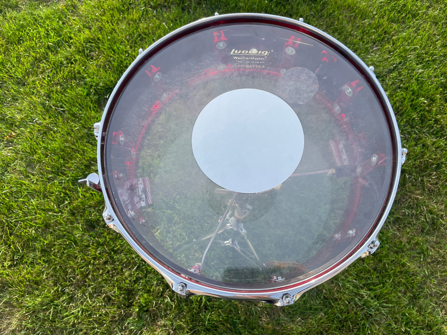 1970s Ludwig Red Vistalite 5x14 Snare Drum 10-Lug