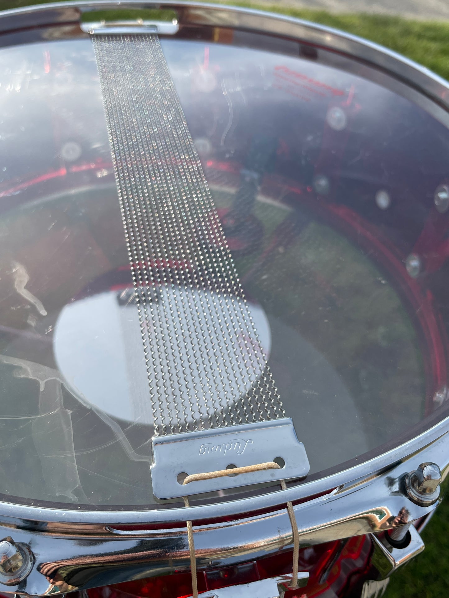 1970s Ludwig Red Vistalite 5x14 Snare Drum 10-Lug