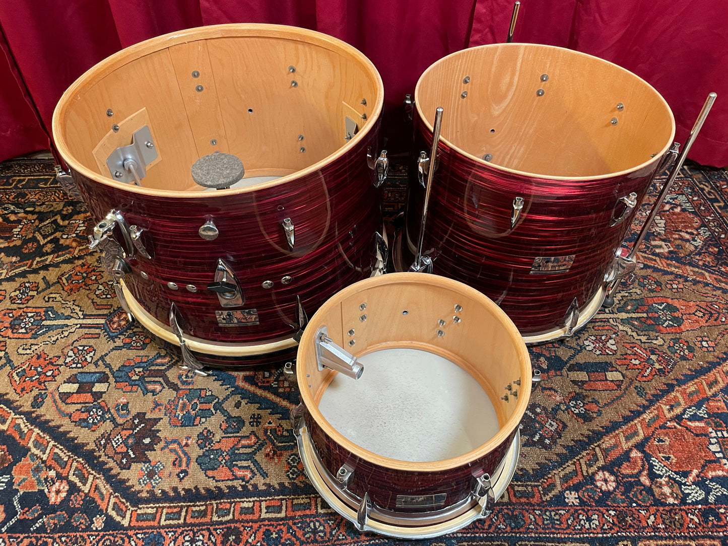 1960s Sonor Teardrop Chicago Star Drum Set Red Marble 20/13/16