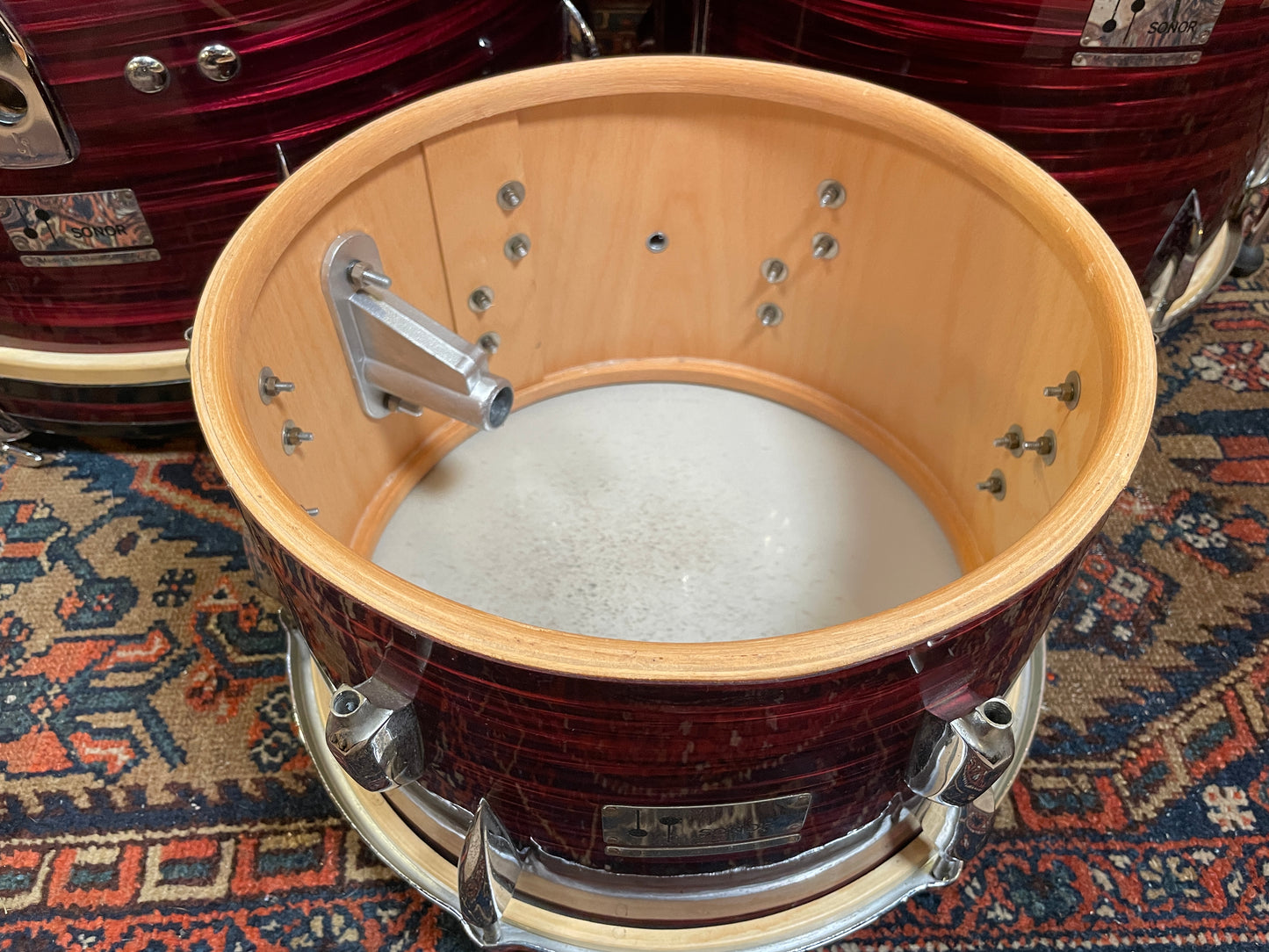 1960s Sonor Teardrop Chicago Star Drum Set Red Marble 20/13/16