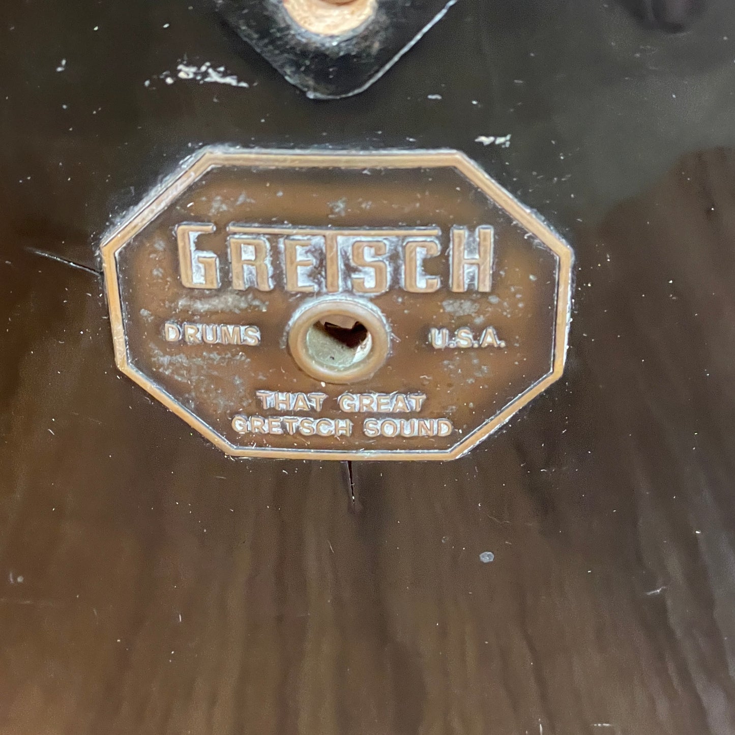 1970s Gretsch 14x20 Bass Drum Jasper Shell Black Nitron Stop Sign Badge