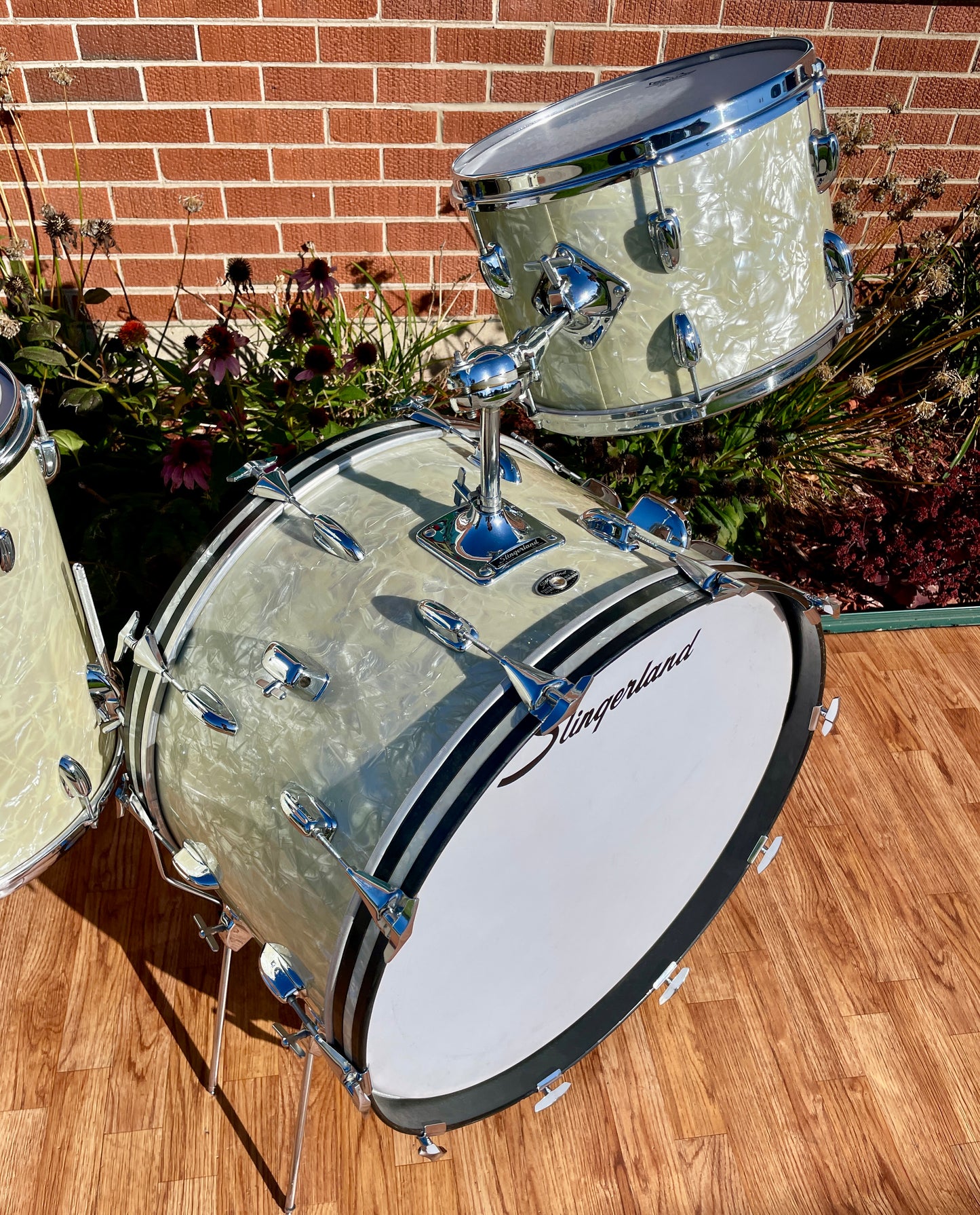 1970s Slingerland Buddy Rich Deluxe Outfit Drum Set White Marine Pearl 24/13/16