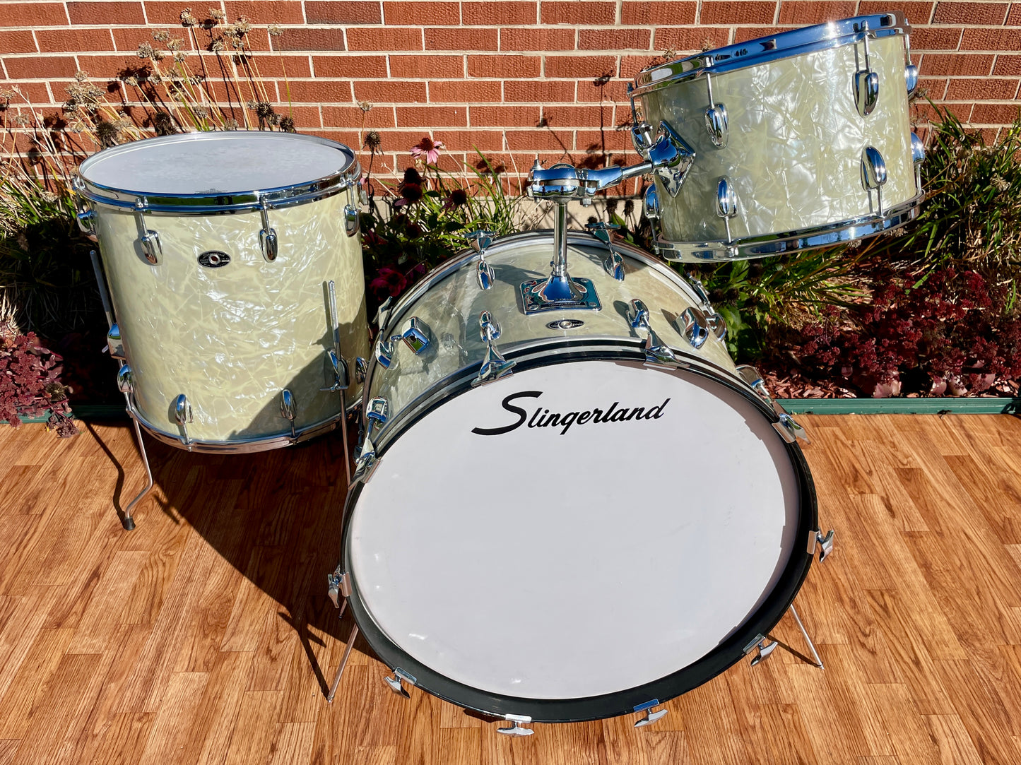 1970s Slingerland Buddy Rich Deluxe Outfit Drum Set White Marine Pearl 24/13/16